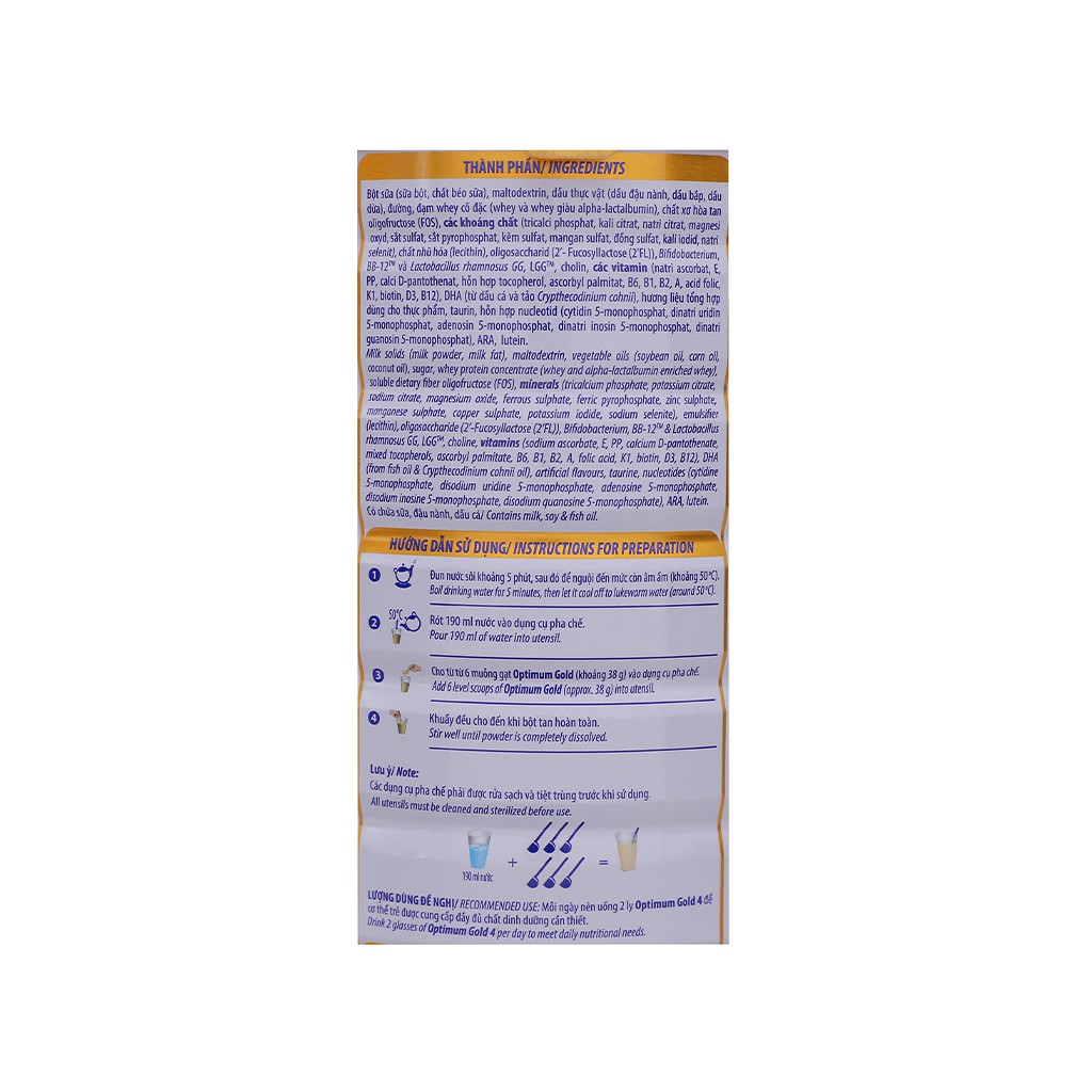 SỮA BỘT OPTIMUM GOLD 4 HỘP THIẾT 850G