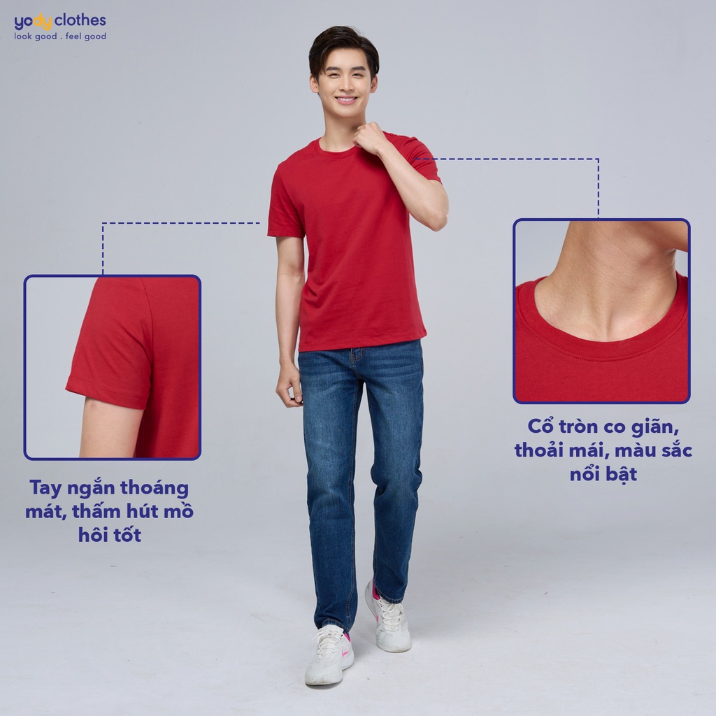 Áo thun nam YODY cao cấp trơn màu cổ tròn vải cottton siêu mát có bigsize TSM5289