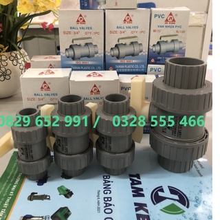 Bộ 03 van bi nhựa 2 đầu rắc co ĐK 48mm