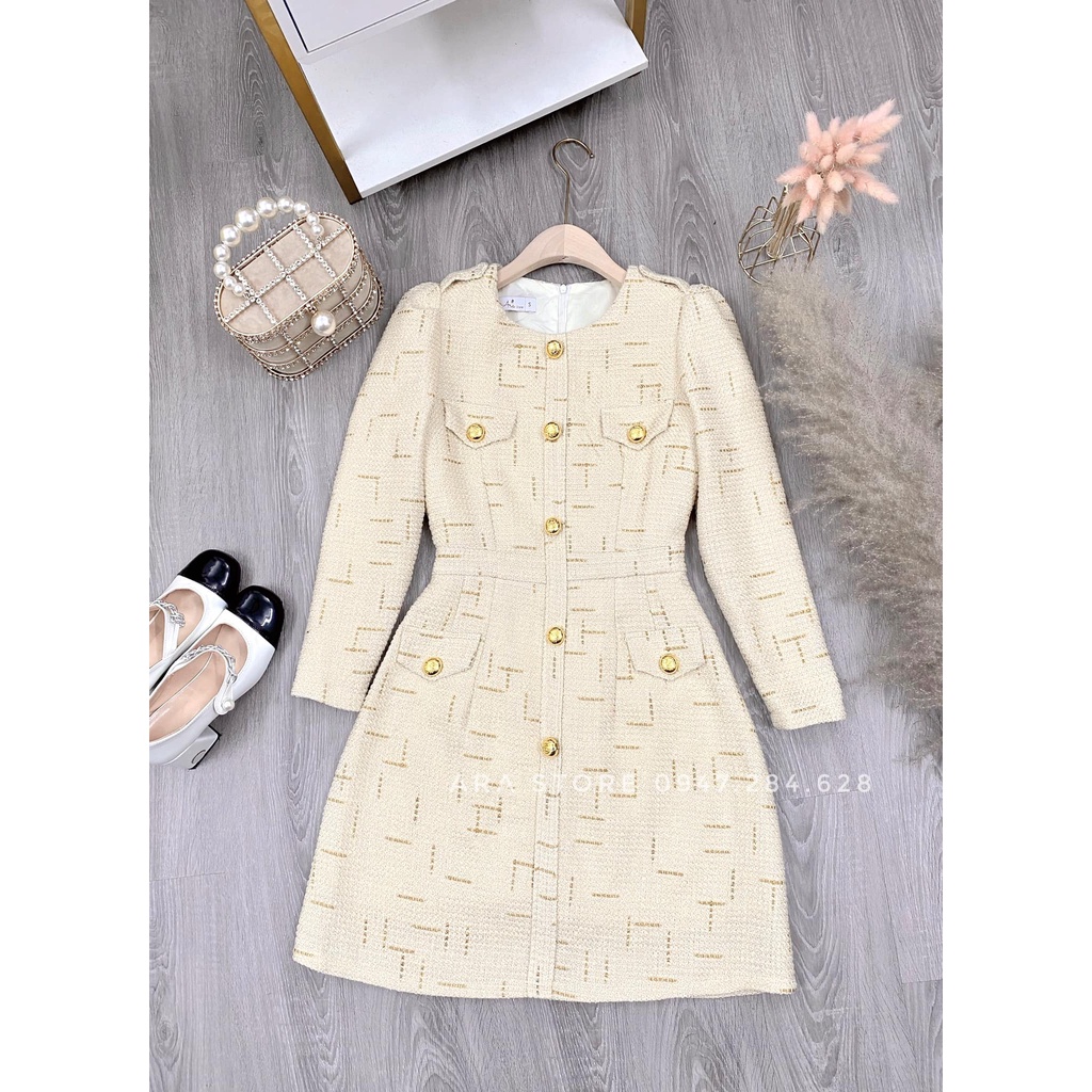 Váy dạ Tweet cúc bọc cao cấp thời trang sang trọng Ara Store V5 | BigBuy360 - bigbuy360.vn