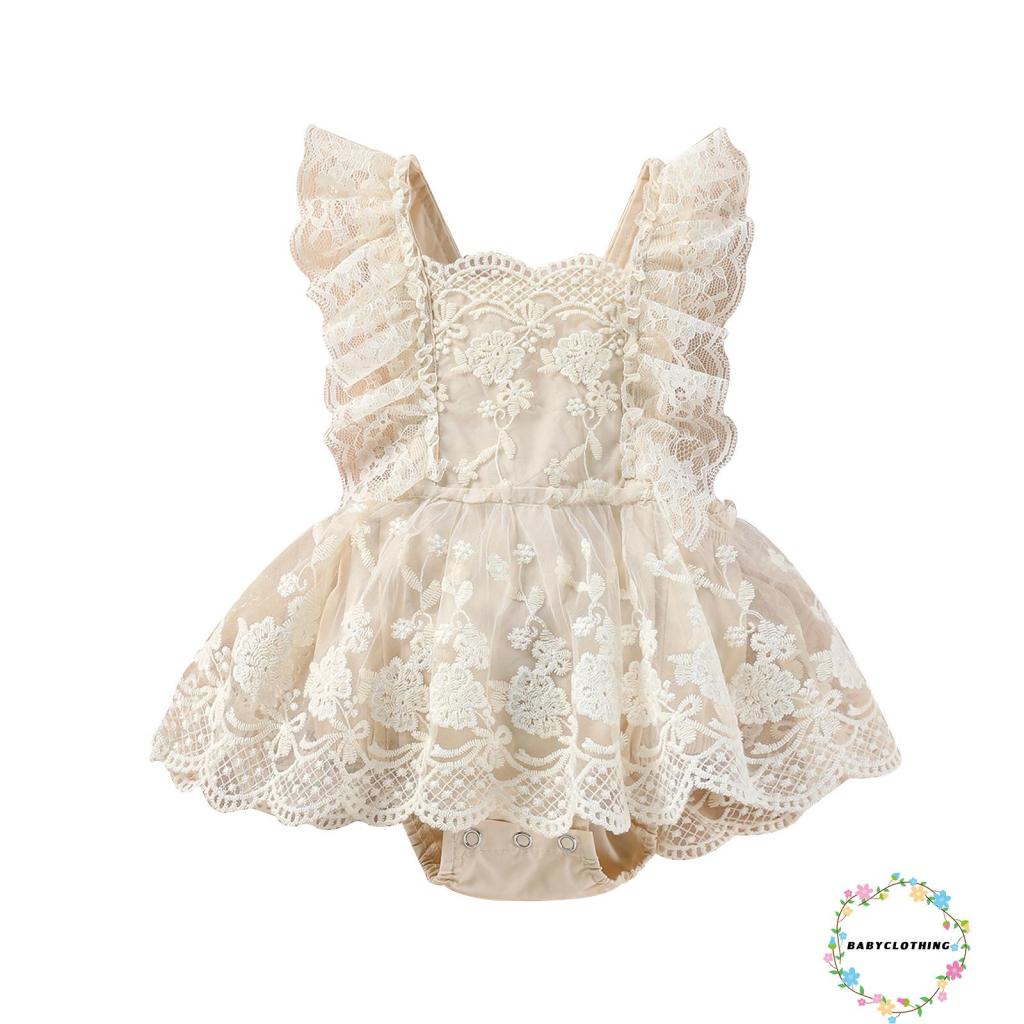 Bộ Áo Liền Quần Kiểu Yếm Phối Ren Thêu Hoa Dễ Thương Thời Trang Mùa Hè Cho Bé Gái