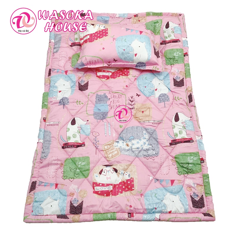 Bộ gối nệm cho bé học mầm non 80x120cm, cotton satin hàn quốc mềm mát, họa tiết đẹp sắc nét