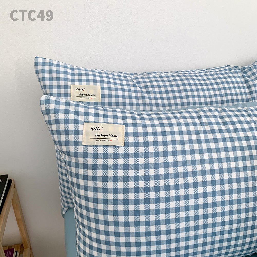 Bộ chăn ga gối Cotton TC REE Bedding CTC49 caro xanh đủ size giường nệm