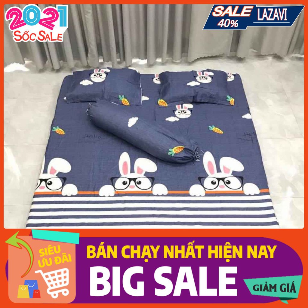 Bộ ga gối kèm vỏ gối ôm poly,gồm 1ga 2 vỏ gối nằm 1 vỏ gối ôm-thỏ đeo kính
