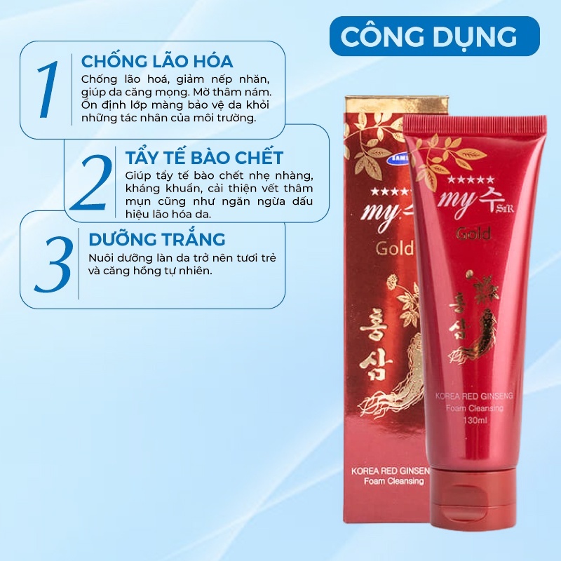 Sữa Rửa Mặt Trắng Da Sạch Sâu Giảm Mụn Chiết Xuất Hồng Sâm Đỏ My Gold Hàn Quốc 130ml Giúp Sạch Khuẩn Trắng Da Tự Nhiên