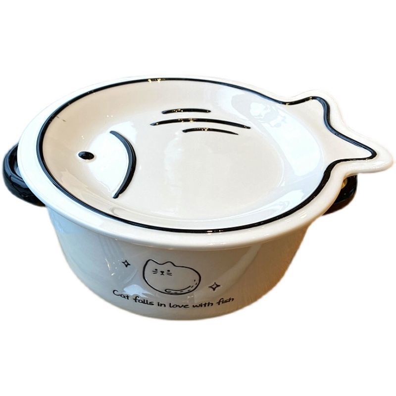 Bát Ăn Mì/Súp Bằng Sứ Cỡ Lớn Có Nắp Đậy Màu Cầu Vồng Dành Cho Học Sinh Kí Túc Xá 6.9