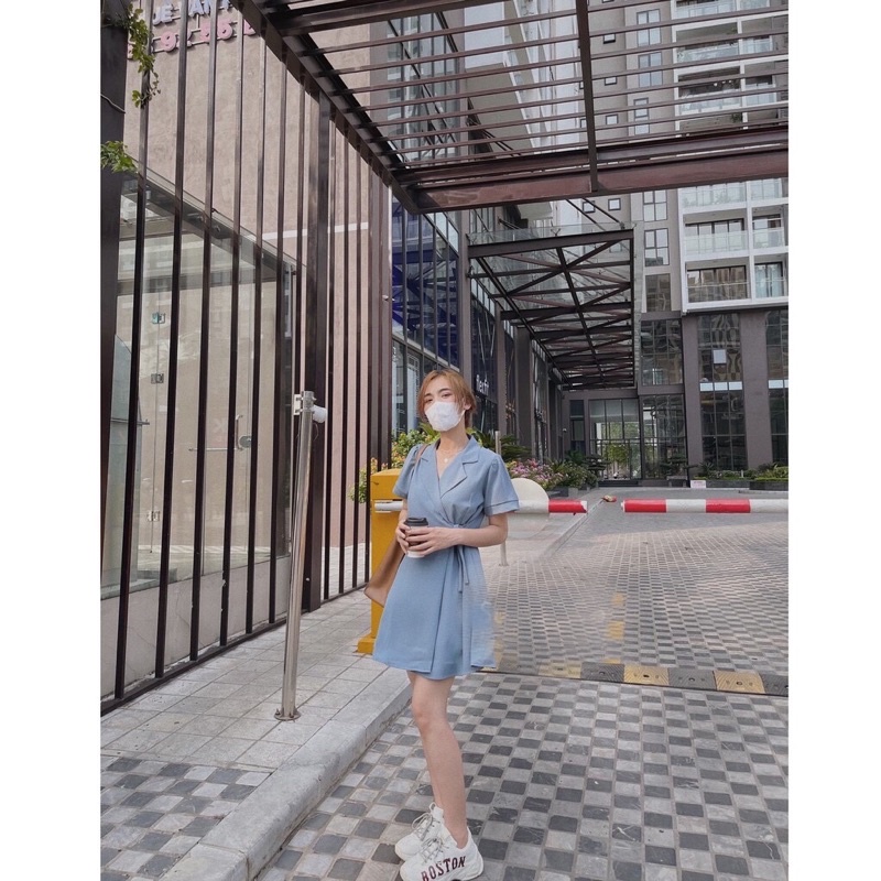 VÁY CỔ VEST CỘT NƠ EO