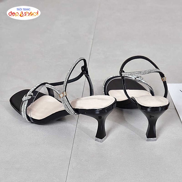 Giày cao gót nữ quai ngang Mica gót nhọn 7phân Đính đá có Big Size 42 43 Ms G1505