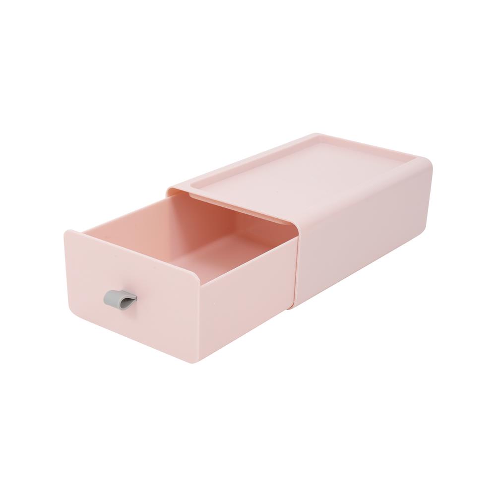 HomeBase ACCO Hộp nhựa dạng ngăn kéo có thể xếp chồng lên nhau thành tủ Size S C8xR13.3xS21cm màu hồng