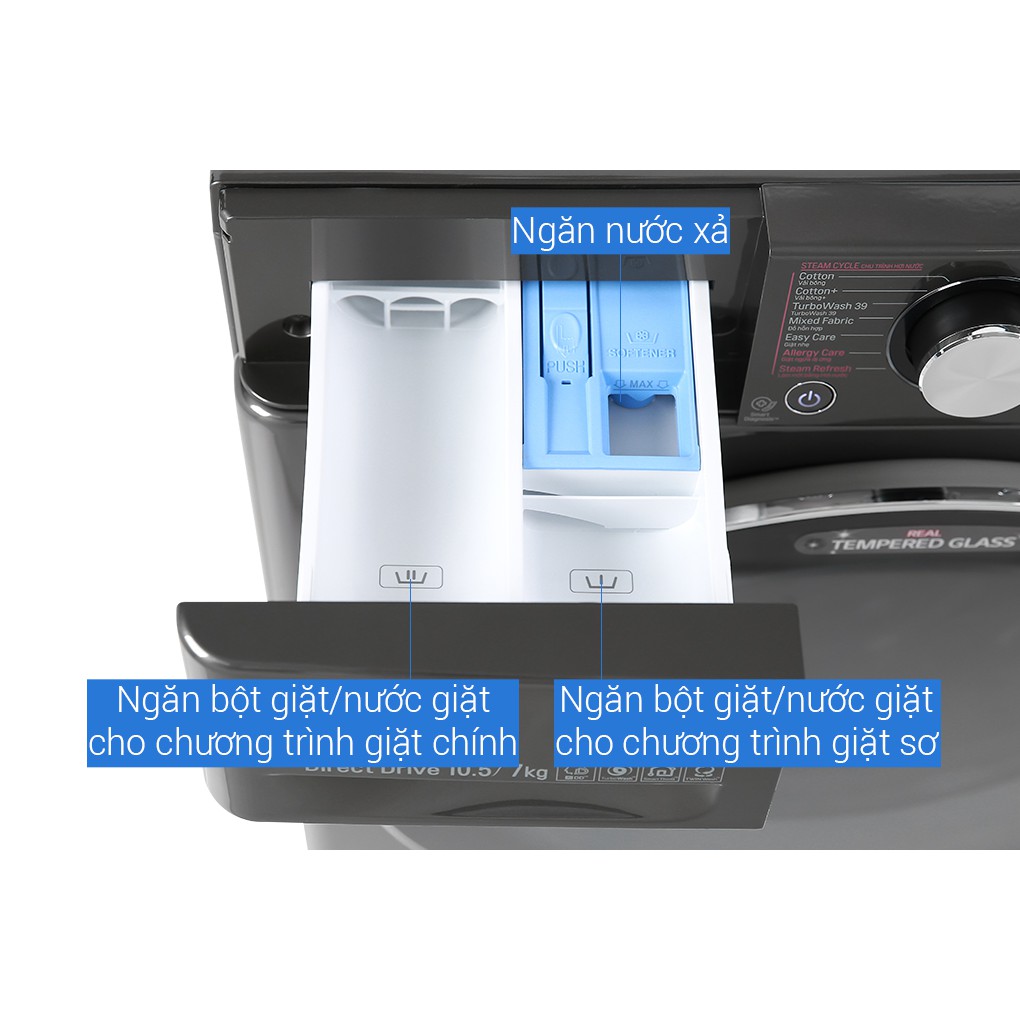 Máy giặt sấy LG Inverter 10.5 kg FV1450H2B -Giặt nước nóng, hơi nước, sấy Ngưng tụ, Bảo hành 24 tháng, giao miễn phí HCM