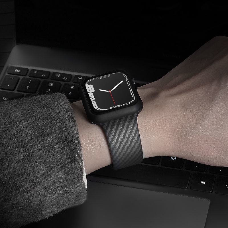 Dây Đeo Đồng Hồ Apple Watch 44mm 40mm 45mm / 41mm 42mm 38mm Bằng Silicon In Họa Tiết Sợi Carbon Cho iwatch series 3 5 SE 6 7
