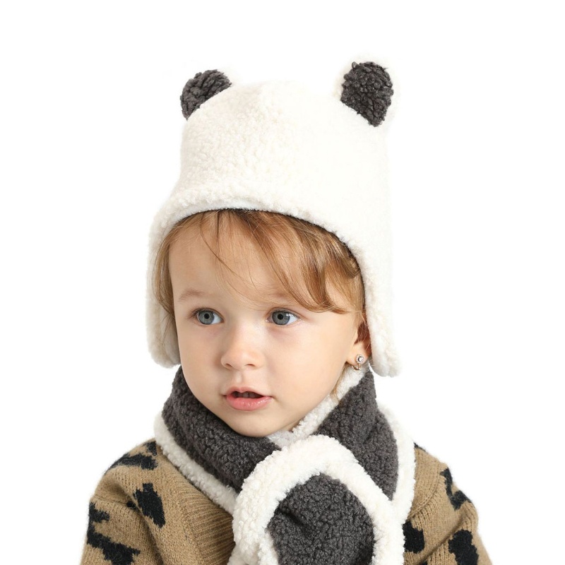 Mũ beanie phủ bông tai gấu dễ thương giữ ấm mùa đông cho bé trai/ bé gái