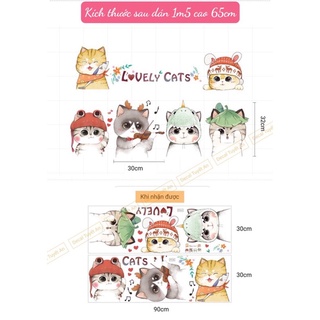 Decal dán tường mẫu Mèo Cute ( kèm kích thước và ảnh thật)