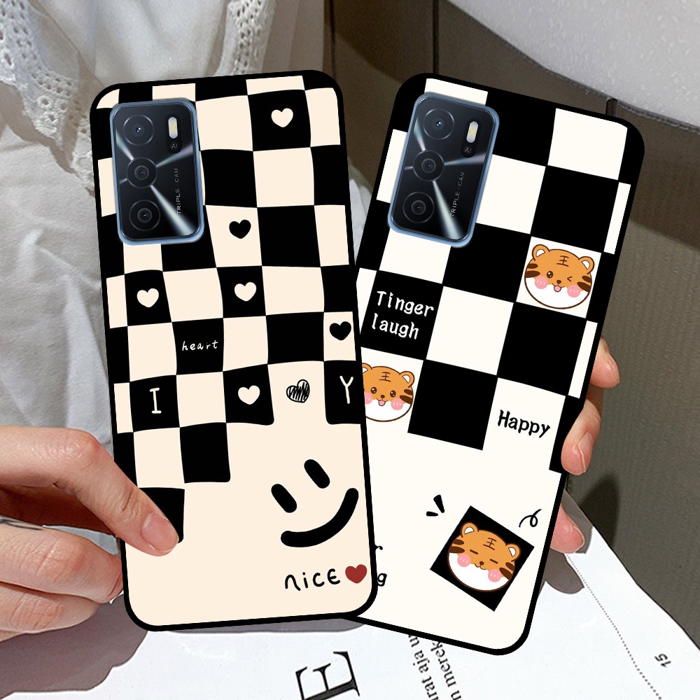 Ốp Oppo A16 / A16s in hình sọc caro, họa tiết đen trắng dễ thương