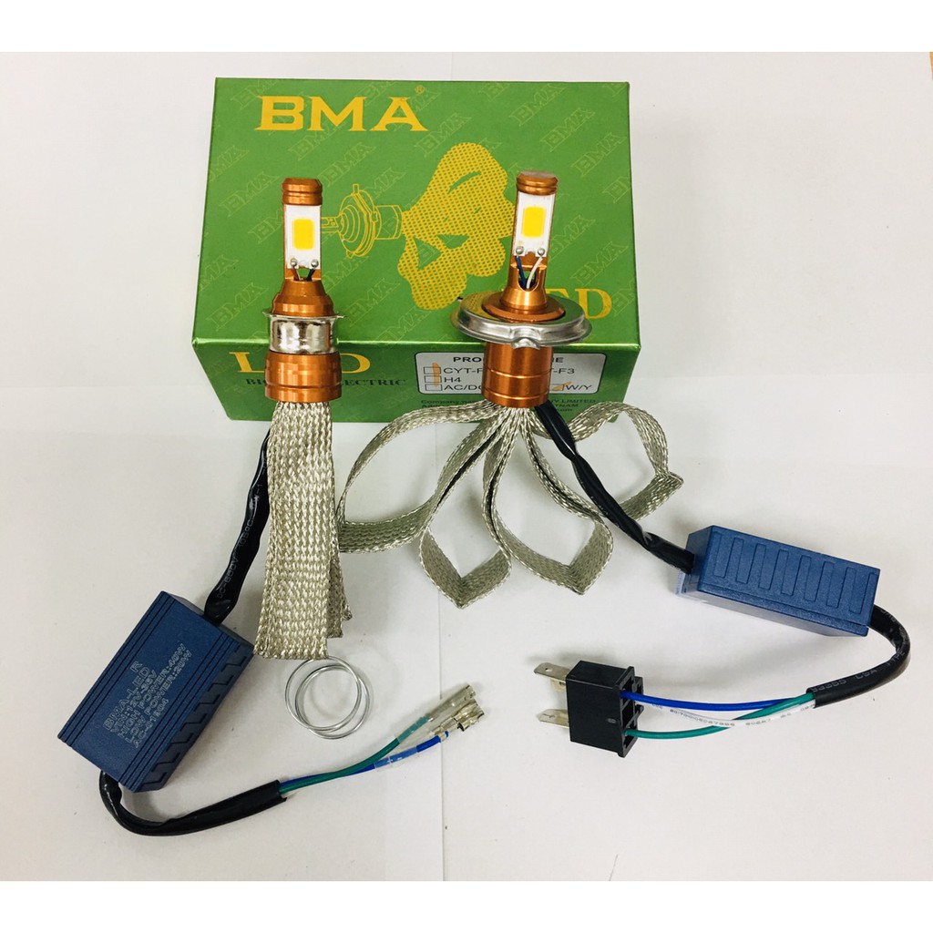 -Bóng đèn LED dây tản nhiệt Pha Trắng Cốt vàng H4-2B-BMA-T19-2B-BMA