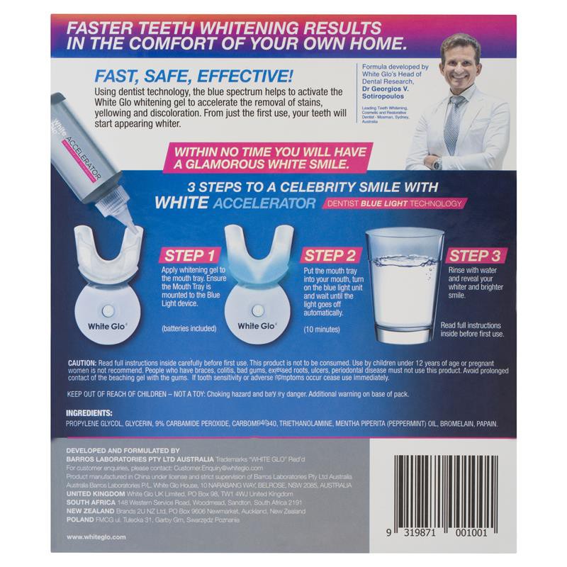 ❣️ Bộ kích trắng răng bằng ánh sáng xanh White Glo White Accelerator Blue Light Teeth Whitening System 💯