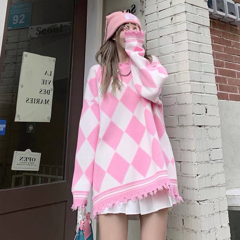 Áo len nữ caro retro dễ thương siêu hot