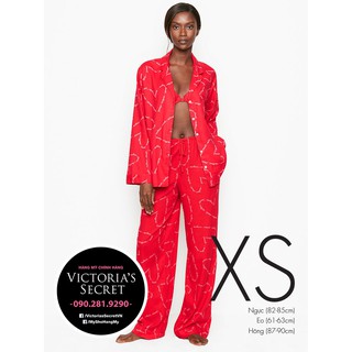 (Sleep XS) - Bộ đồ ngủ dài, đỏ tim chữ VS (17) dài 31 inch, Red Plaid, Hàng nhập Victoria's Secret USA