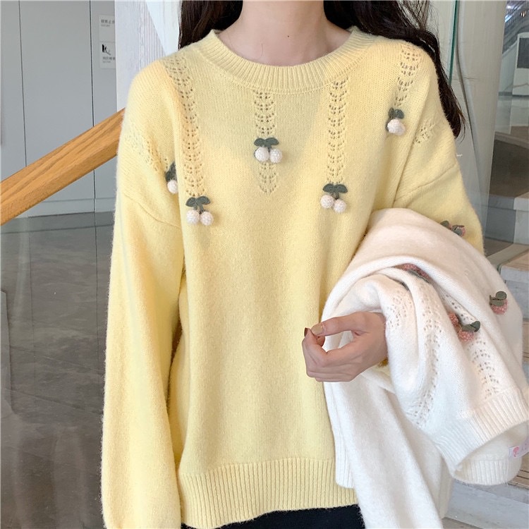IELGY    Áo sweater Dệt Kim Phong Cách Hàn Quốc Xinh Xắn Cho Nữ