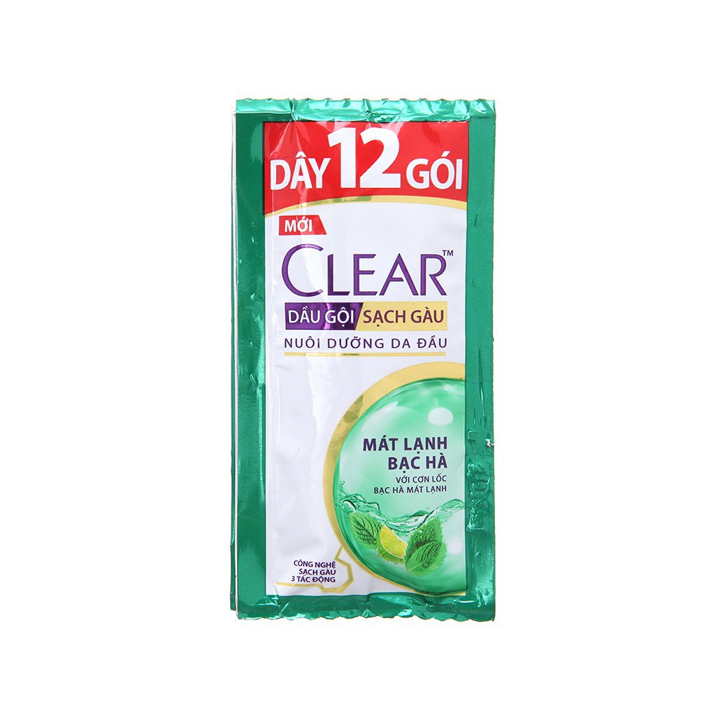 Dầu gội sạch gàu Clear mát lạnh bạc hà 5.8ml x 12 gói - yenthu