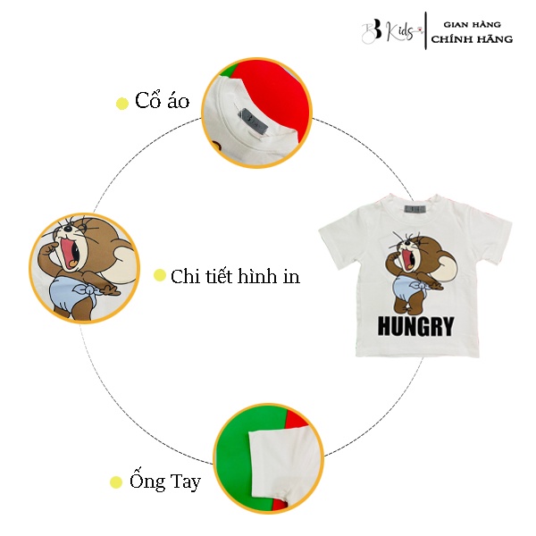 Áo Thun Ngắn Tay Cho Bé BB Kids In Hình Chuột Jerry Chất Liệu Cotton 100% Co Giãn 4 Chiều