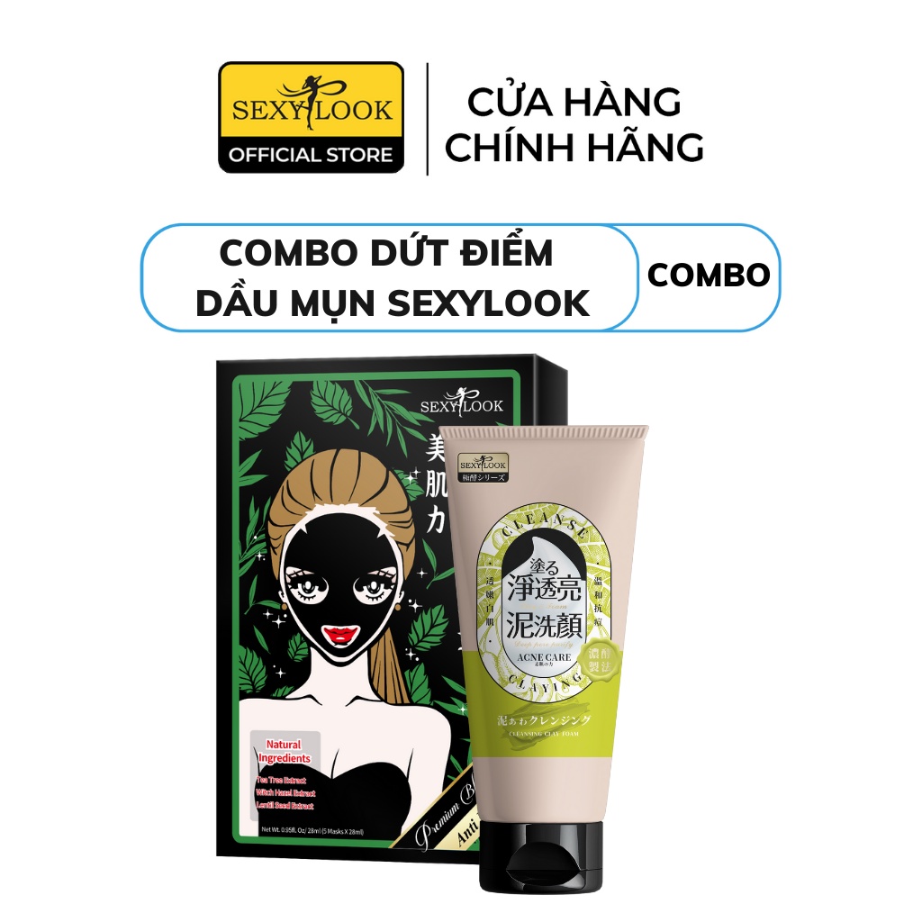 Combo Dứt Điểm Dầu Mụn SEXYLOOK (1 Hộp Mặt Nạ Tràm Trà Kiểm Soát Dầu Và Mụn + 1 Sữa Rửa Mặt Bùn Tràm Trà Giảm Dầu Mụn)