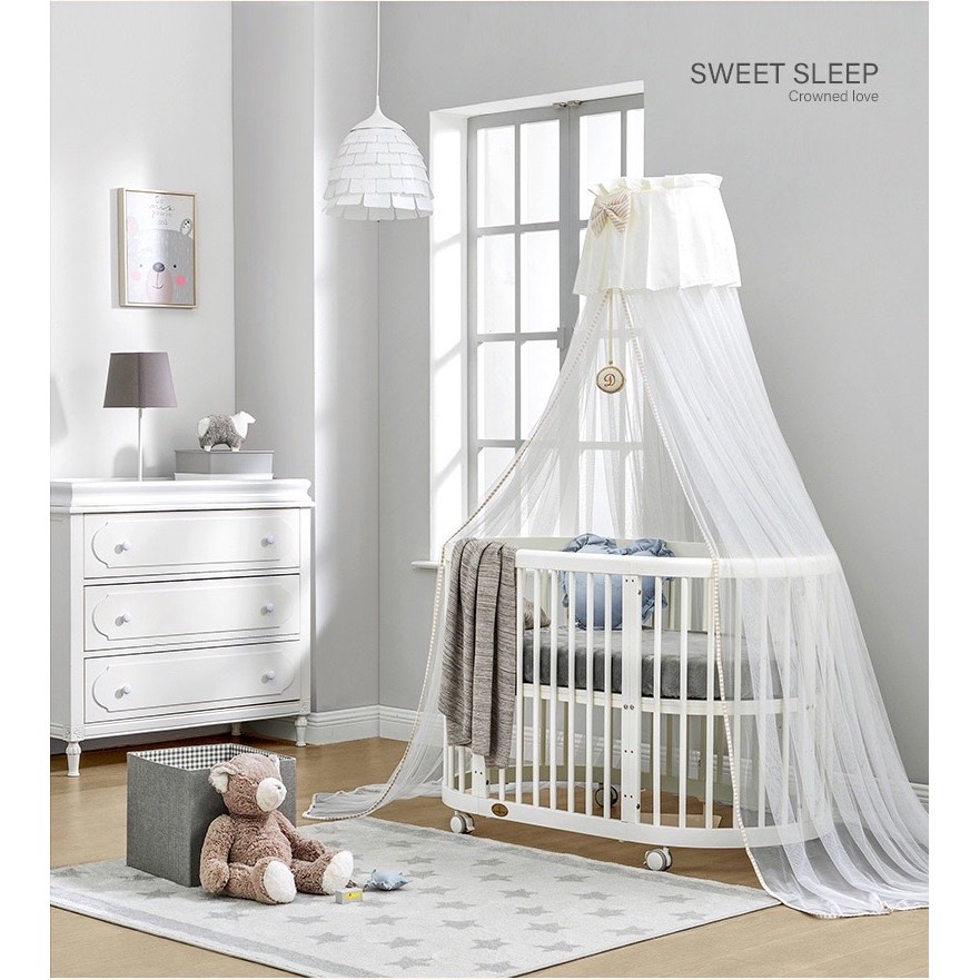 Giường Cũi Gỗ Nhập Khẩu Đa Năng Hình Oval Tiêu Chuẩn Châu Âu Sơn Không Mùi Không Kim Loại Nặng