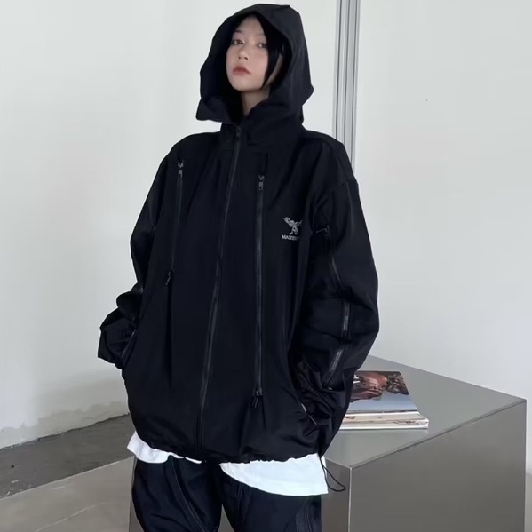 Áo Khoác Hoodie Dáng Rộng Chống Gió Nước Kiểu Mỹ Cá Tính Cho Nam Áo Khoác Nam Hán Quốc Có Mũ Trùm Đầu