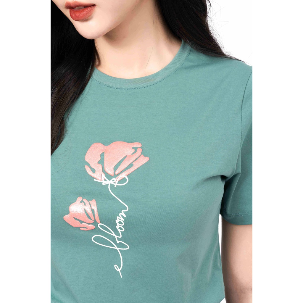 Áo thun cotton nữ FIONA cổ tròn cao cấp áo thun cộc tay nữ chất liệu cotton mềm mịn in hoa mã F521198