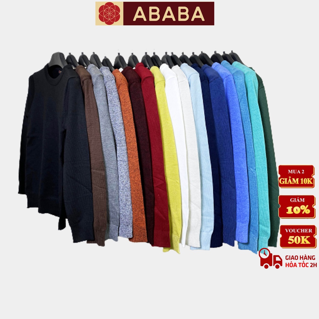 Áo len nam cổ tròn hàn quốc ABABA, trơn dài tay dày dặn - ABA-M9TRON