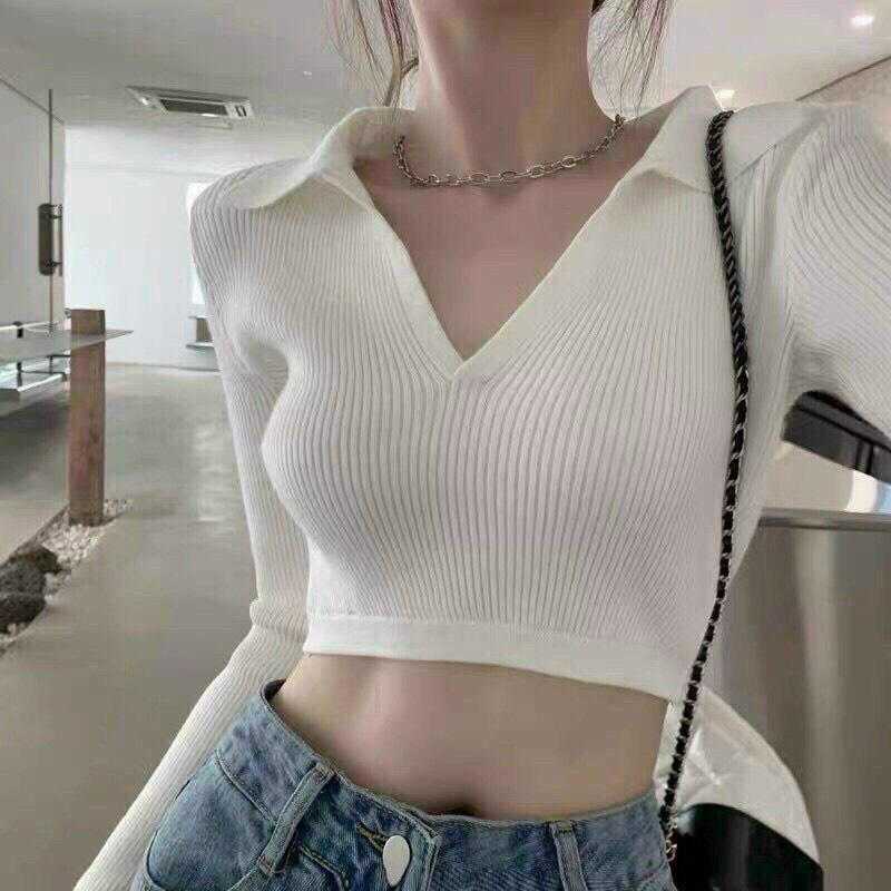 Áo Croptop Cổ V Tay Dài