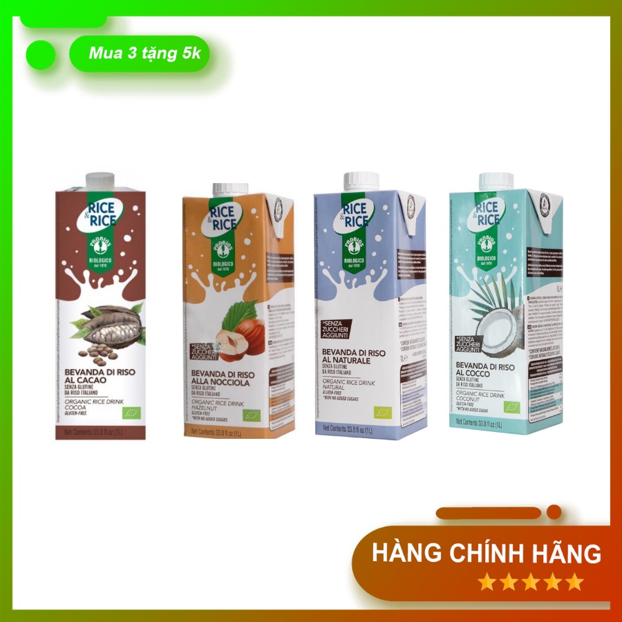 Sữa Gạo Ý Hữu Cơ Nguyên Chất, Sữa Gạo Hạt Phỉ, Sữa Gạo Dừa, Sữa Gạo Dừa, Sữa Gạo Ca Cao 1L ProBios Organic Rice Drink