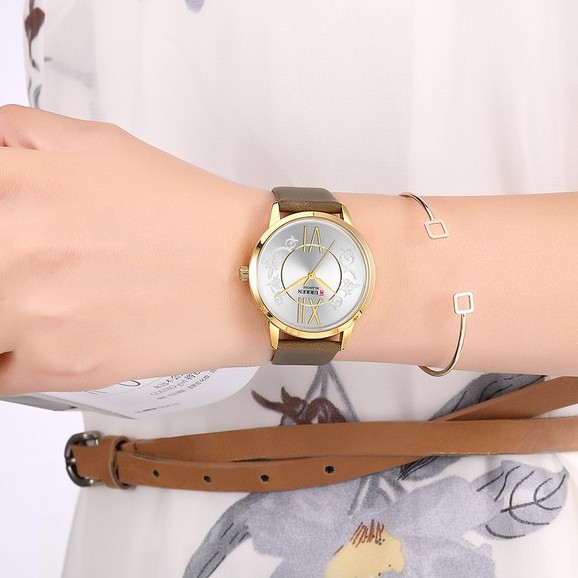 Đồng Hồ Quartz Đeo Tay CURREN 9049 Mặt Kim Dây Đeo Bằng Da Chống Nước Sang Trọng Cho Nữ