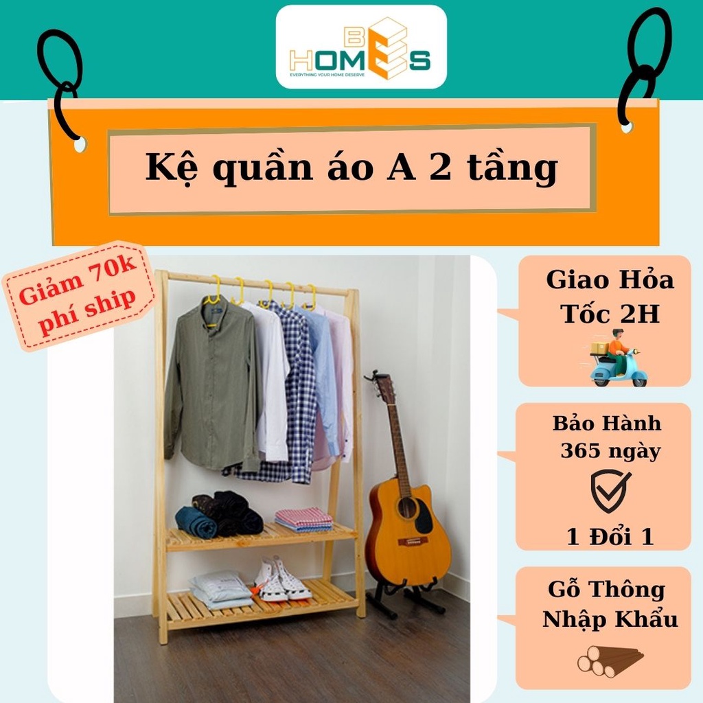 Giá treo quần áo gỗ chữ A 2 tầng - Nội thất phòng ngủ lắp ráp