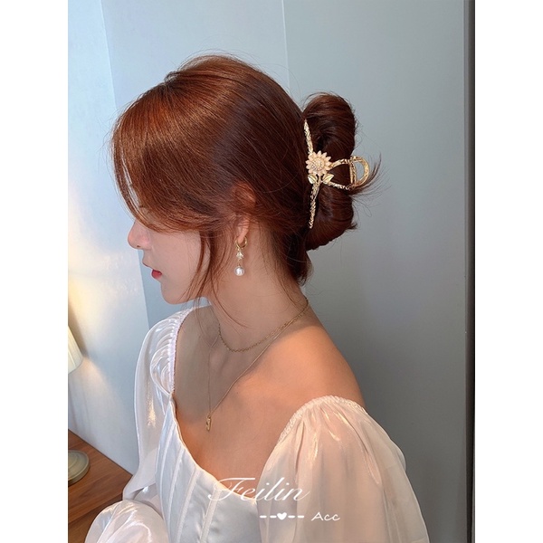 Kẹp tóc hình bông hoa cúc kim loại sau đầu cho nữ phong cách Hàn Quốc