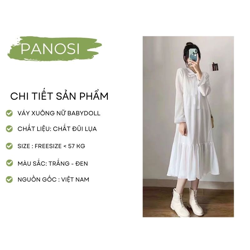 Đầm suông - váy suông nữ kiểu dáng babydoll tay bồng phối nơ ngực bánh bèo PANOSI - Mã V250