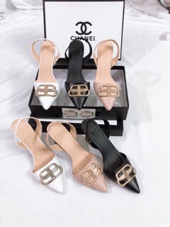 Sandal da mềm mũi nhọn khóa BB gót 6p