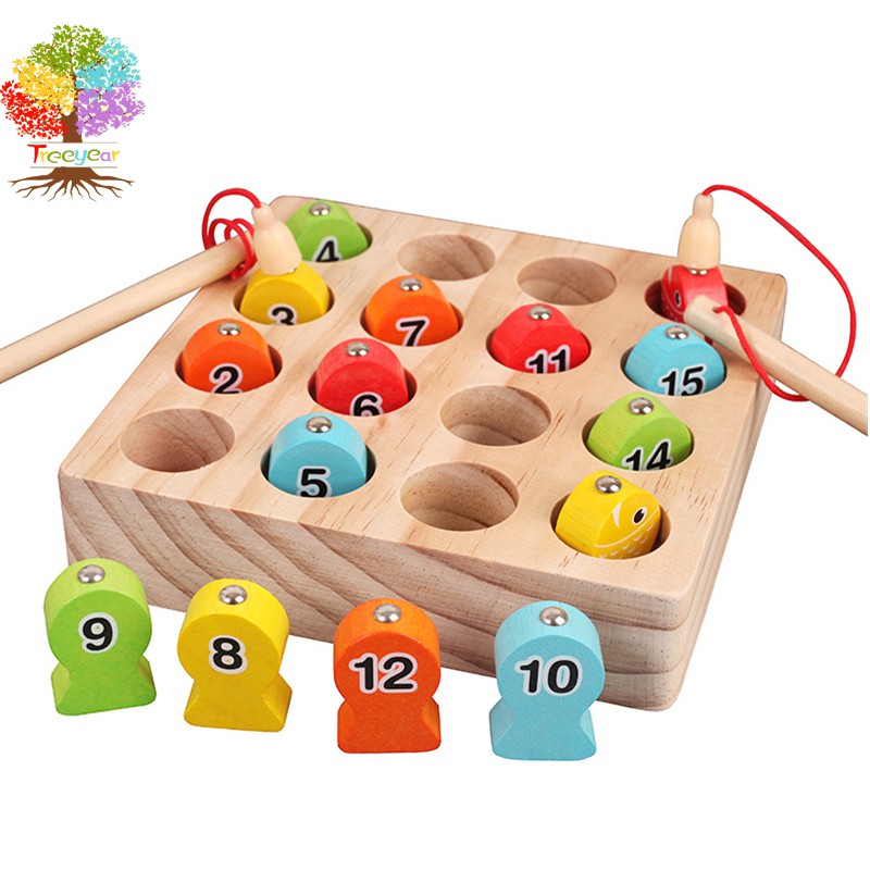 Treeyear Bộ Đồ Chơi Câu Cá Nam Châm Bằng Gỗ Nhiều Màu Sắc Cho Bé 2 Cột