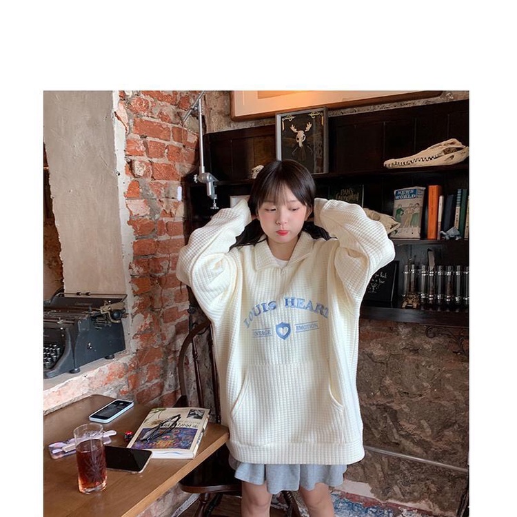 Áo hoodie nỉ form rộng KÉO KHÓA ulzzang màu trắng phong cách Hàn Quốc