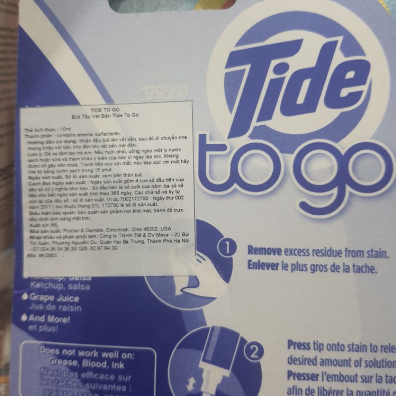 Bút tẩy vết bẩn quần áo Tide To Go 10ml