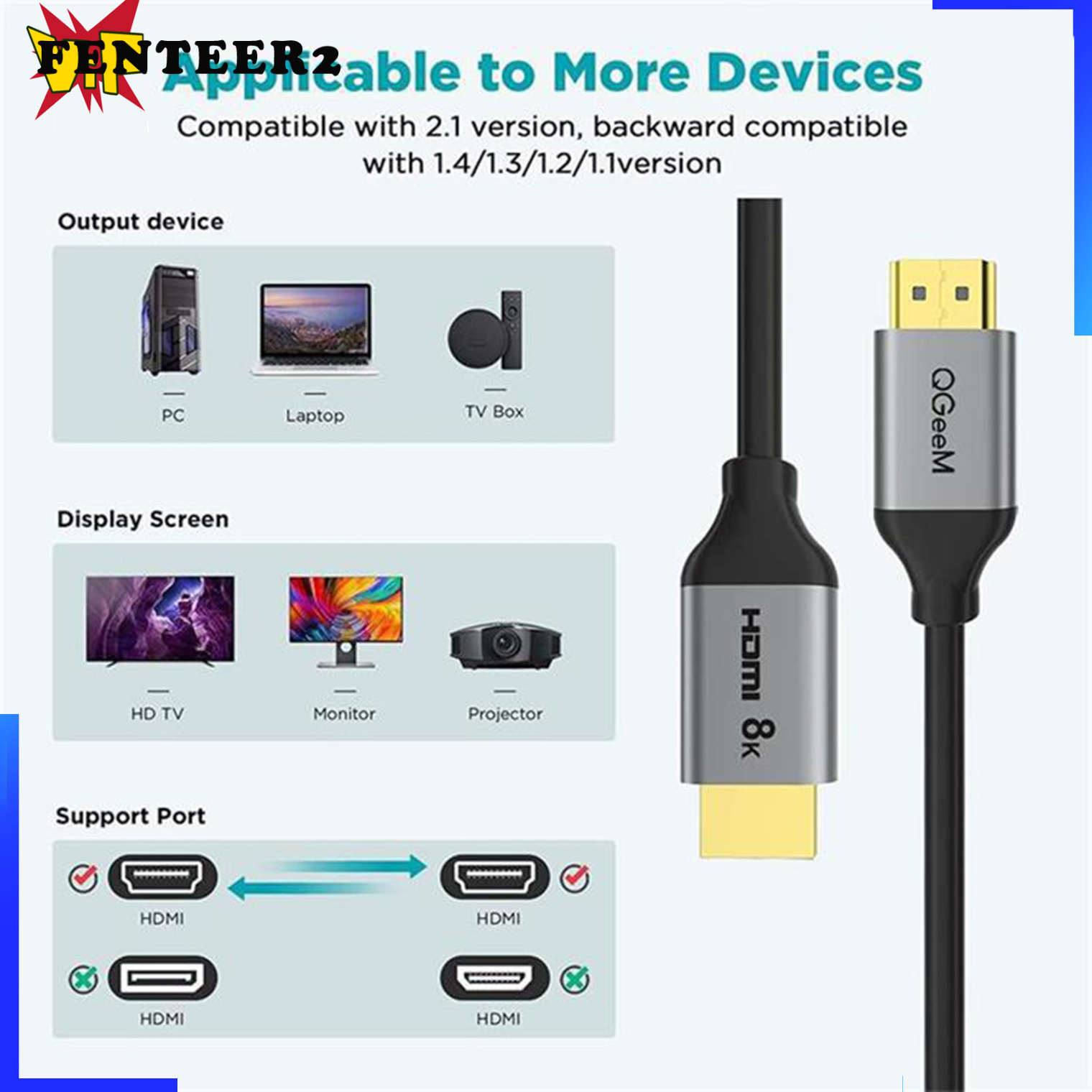 (Fenteer2 3c) Hdmi 2.1 8k 48gbps Hd Tốc Độ Cao