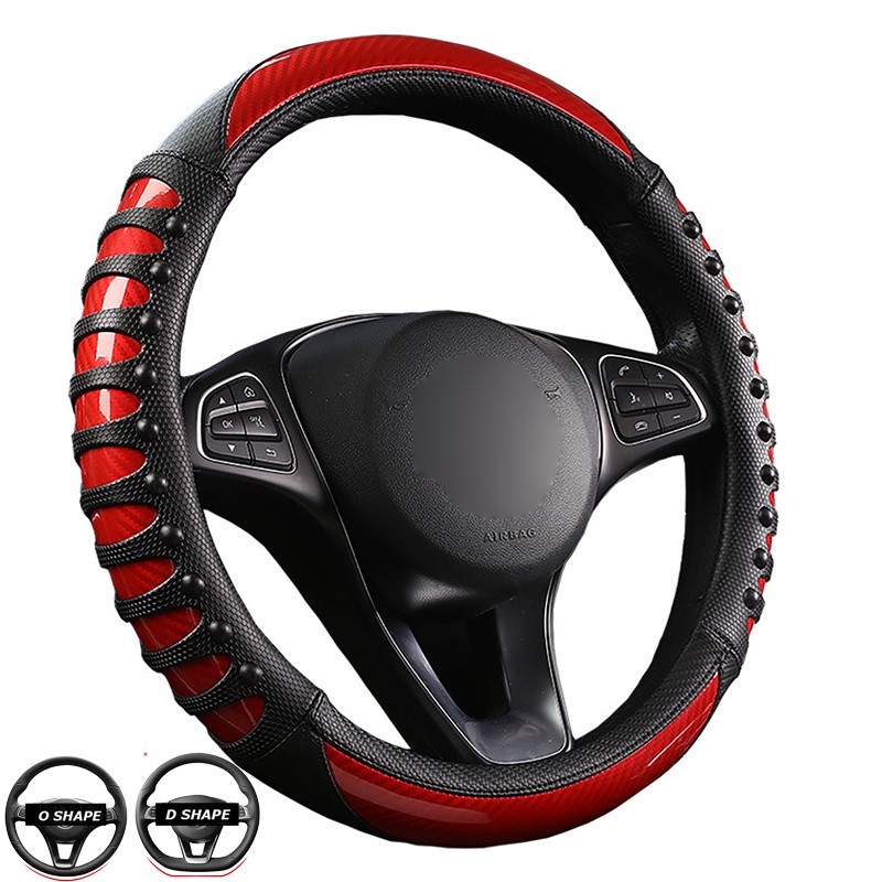 SEAMETAL Vỏ Bọc Vô Lăng Xe Hơi Bằng Da Phối Sợi Carbon Chống Trượt