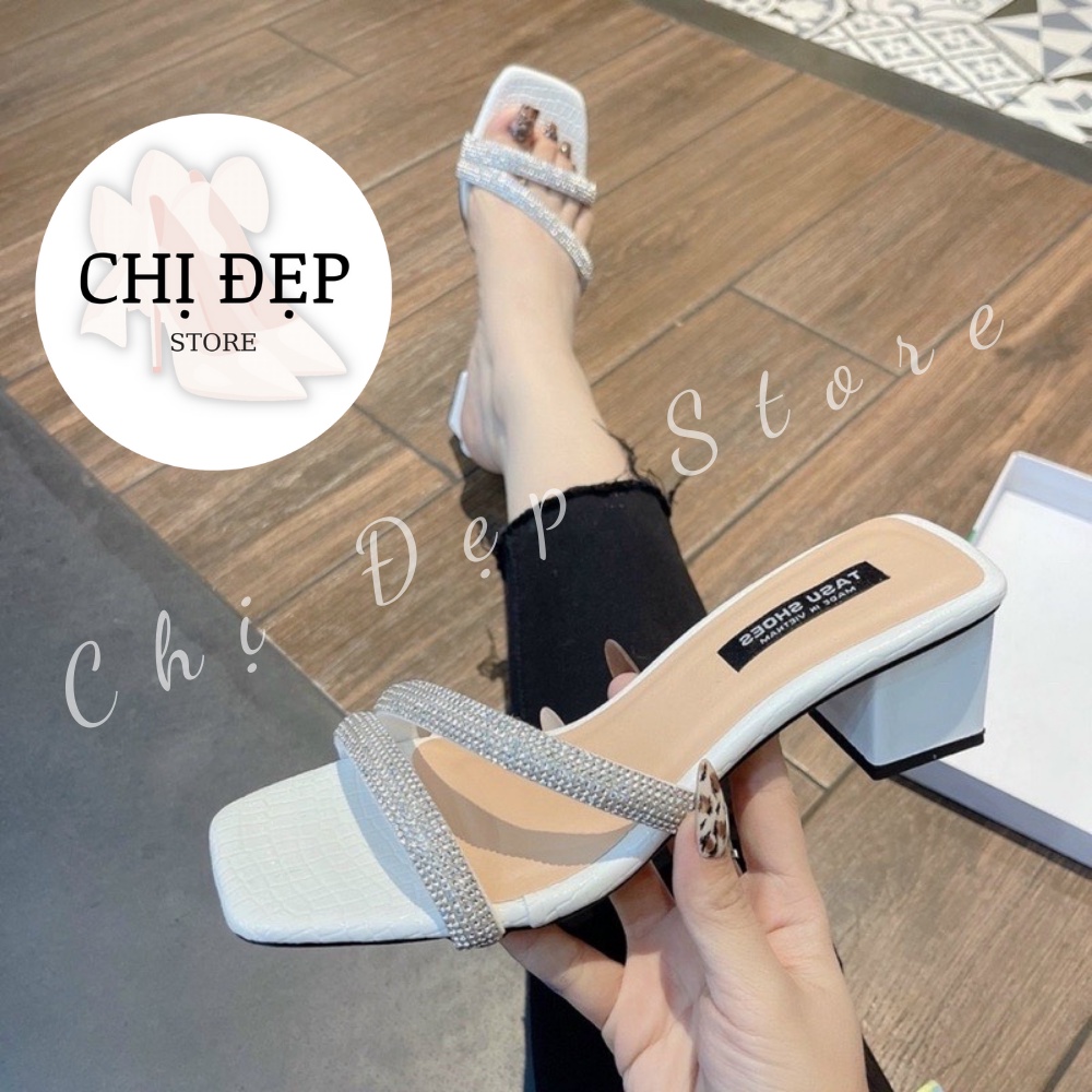 Giày cao gót hot trend đính đá 5 phân, sandal cao gót quai đá, guốc cao gót Chị Đẹp Store mã B5