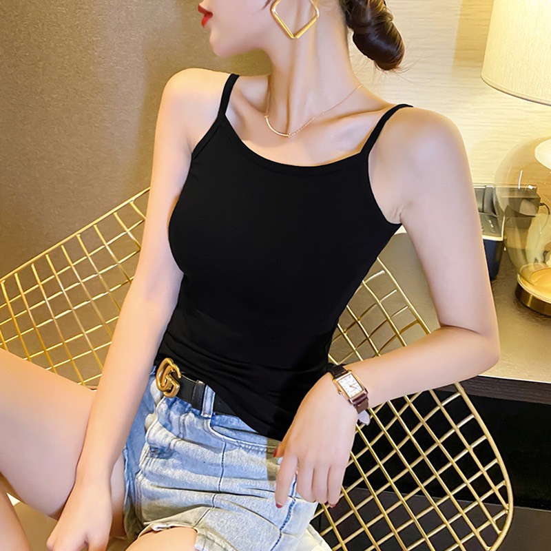 Áo hai dây nữ kiểu dáng ôm body, Áo hai dây sát nách màu trơn chất liệu cotton bozip mềm mại thoáng mát mã A2022