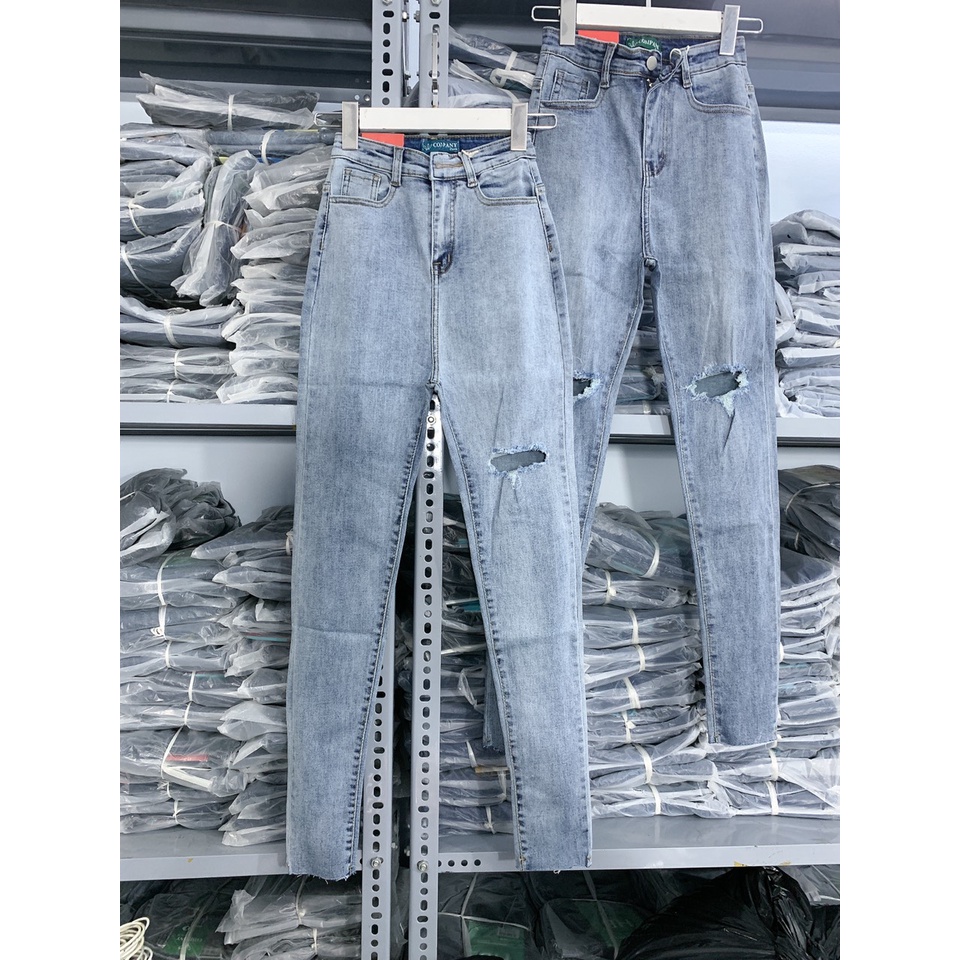 Quần Jean nữ lưng cao phom ôm co dãn, quần bò cạp lưng cao ôm dài 98cm