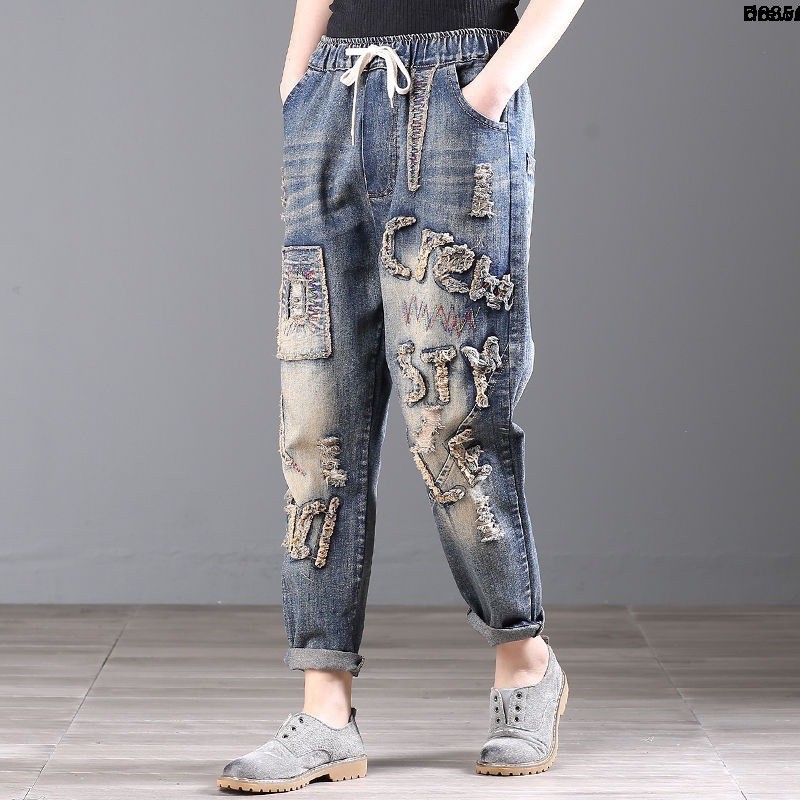 Quần Denim Ống Rộng Thêu Họa Tiết Xinh Xắn Theo Phong Cách Retro Dành Cho Nữ