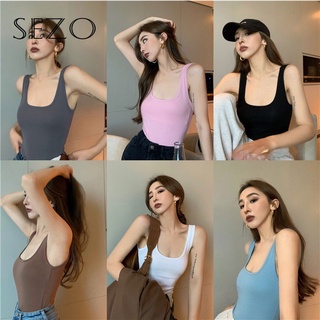 QKOOLE  Áo không tay cổ chữ U dáng ôm co giãn thời trang mùa hè hàn quốc dành cho nữ