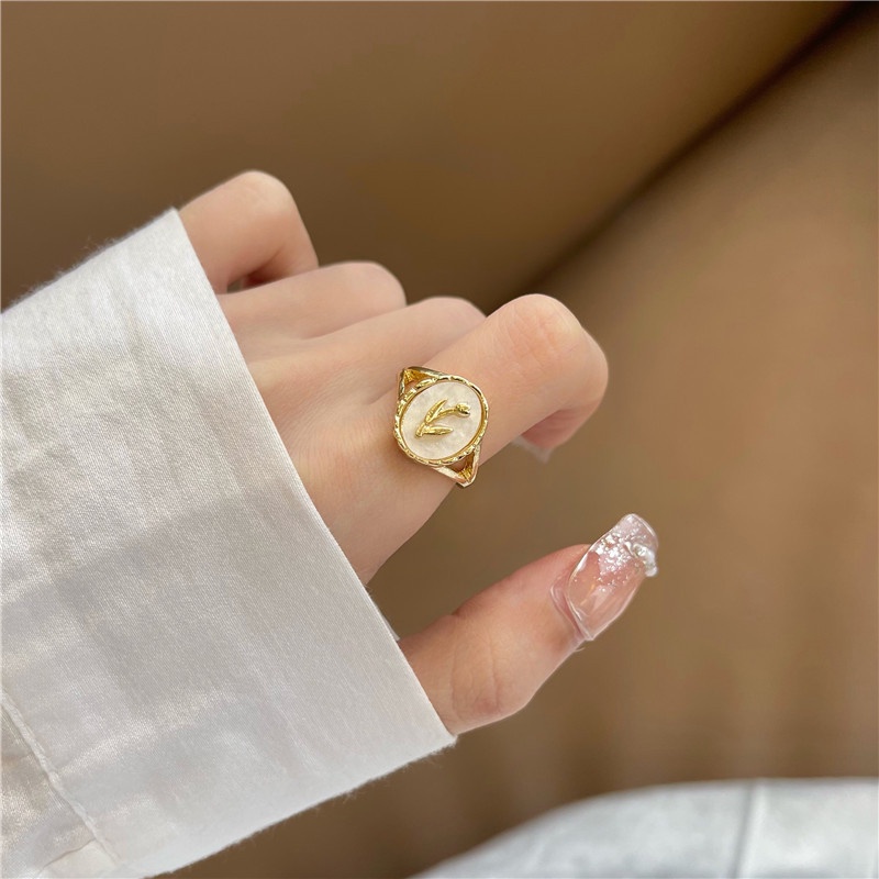 MANYUE Nhẫn Acrylic Hình Hoa Tulip Đính Đá Phong Cách Retro Hàn Quốc Cho Nữ