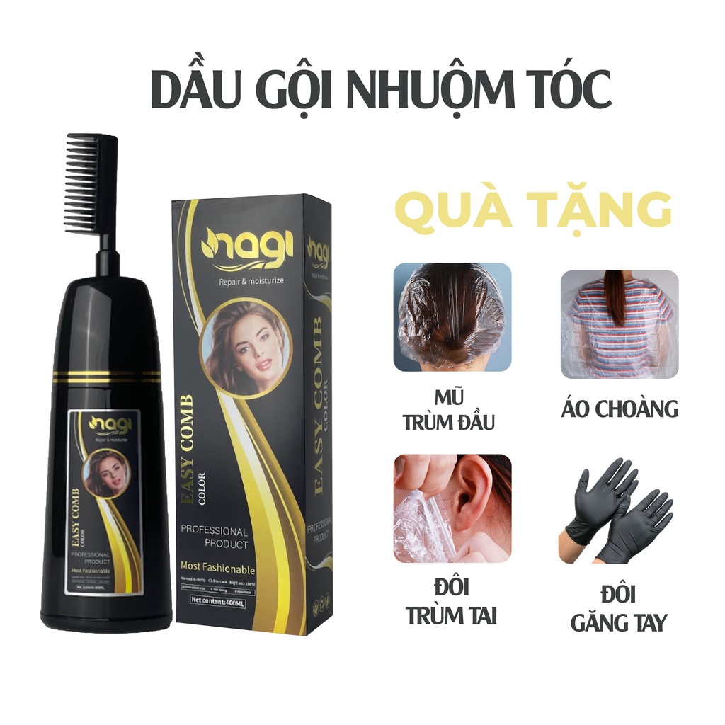 Dầu gội nhuộm tóc Nagi, dầu gội thảo dược chiết xuất từ thiên nhiên không gây khô xơ tóc chai 400ml