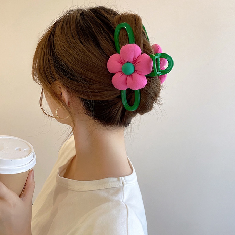 Kẹp Tóc Nhựa Hình Cá Mập Xanh Lá / Đỏ Hoa Hồng Lớn Thời Trang Xuân Hè Hàn Quốc Cho Nữ
